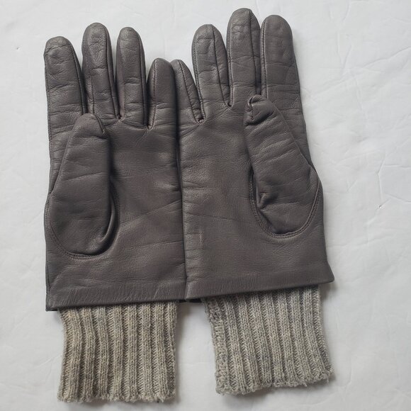 Banana Republic Leather Ribbed Knit Cuffs Gray Gloves - Picture 5 of 11